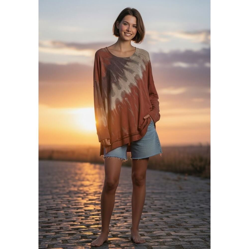 RIVER & SKY Tie-Dye Raw Seams Supersoft Hi Low Sweatshirt - Size Medium